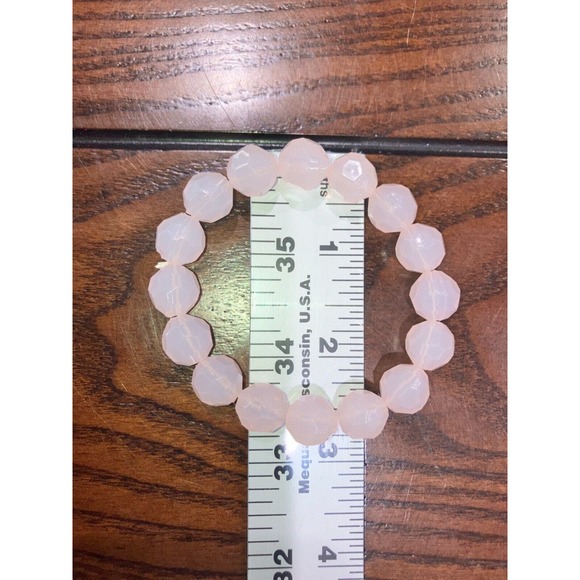 Pink Hexagon Matte Acrylic Beaded Stretch 2.75 Inch Around Bracelet! - Picture 7 of 7